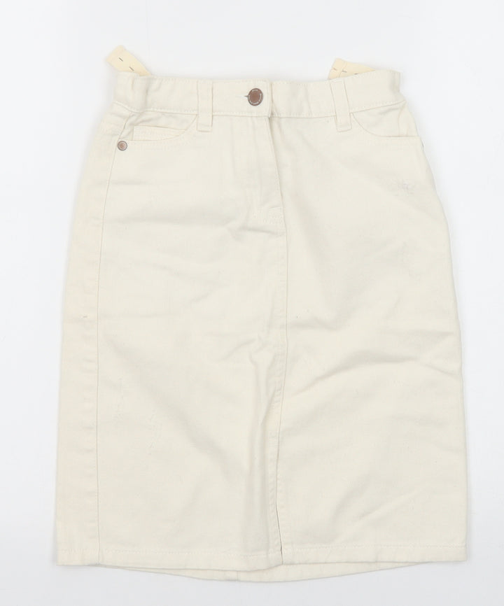NEXT Girls Ivory Cotton Straight & Pencil Skirt Size 9 Years Regular Zip
