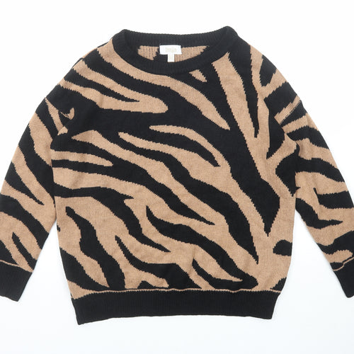 Stella Morgan Womens Beige Round Neck Animal Print Acrylic Pullover Jumper Size 8 - Tiger Pattern