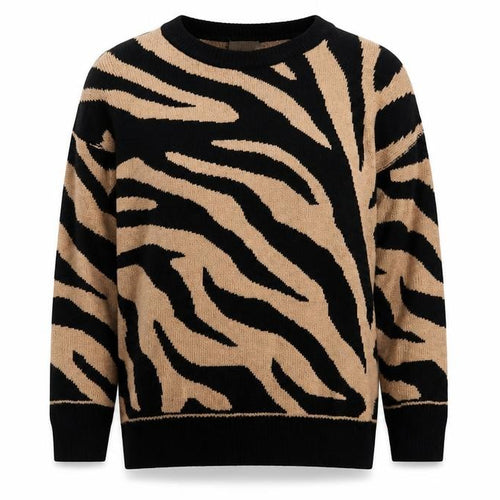 Stella Morgan Womens Beige Round Neck Animal Print Acrylic Pullover Jumper Size 8 - Tiger Pattern