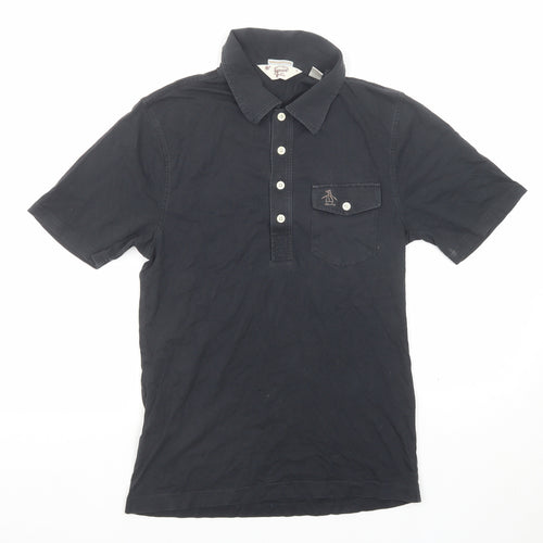 Penguin Mens Black Cotton Polo Size S Collared Button