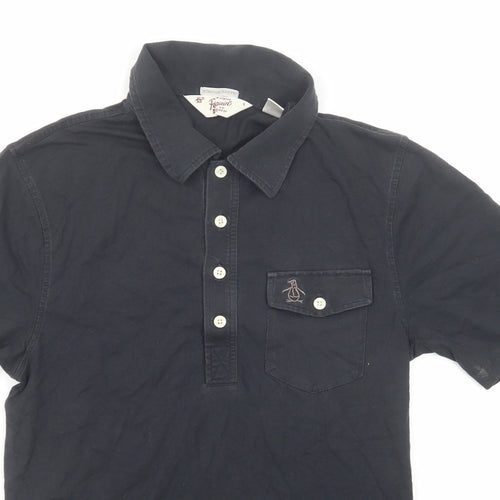 Penguin Mens Black Cotton Polo Size S Collared Button