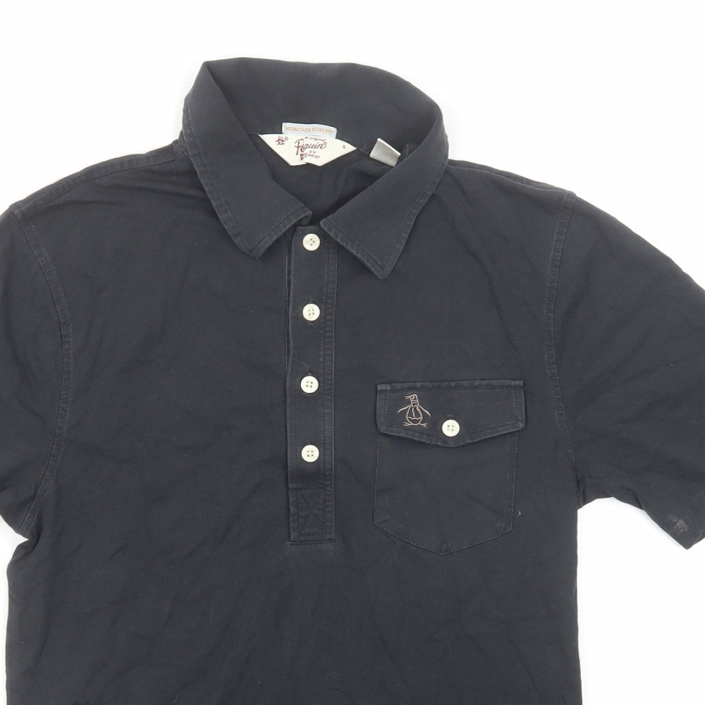 Penguin Mens Black Cotton Polo Size S Collared Button