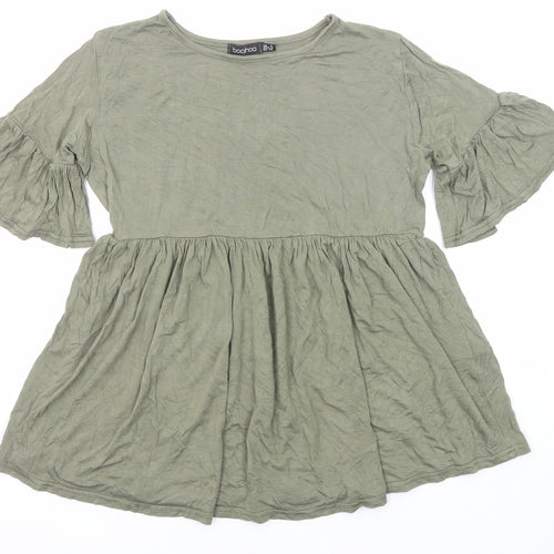 Boohoo Womens Green Viscose Basic T-Shirt Size 8 Round Neck