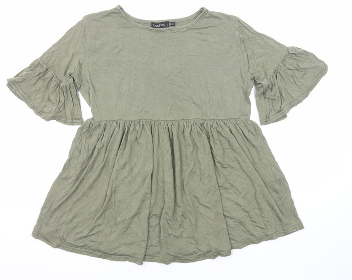 Boohoo Womens Green Viscose Basic T-Shirt Size 8 Round Neck