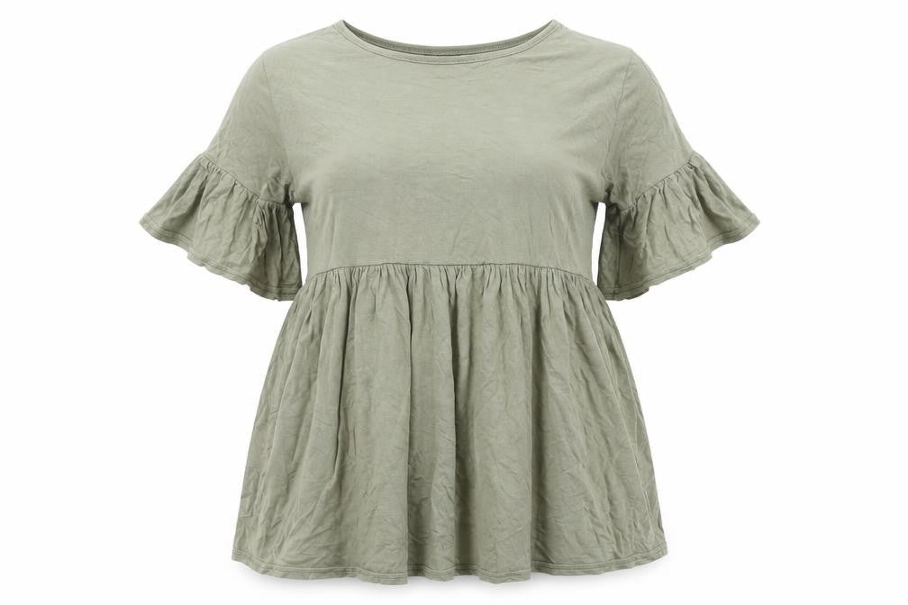 Front view of Boohoo women’s green viscose basic t-shirt, size UK 8, round neck