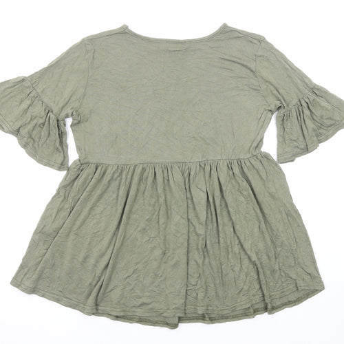 Boohoo Womens Green Viscose Basic T-Shirt Size 8 Round Neck