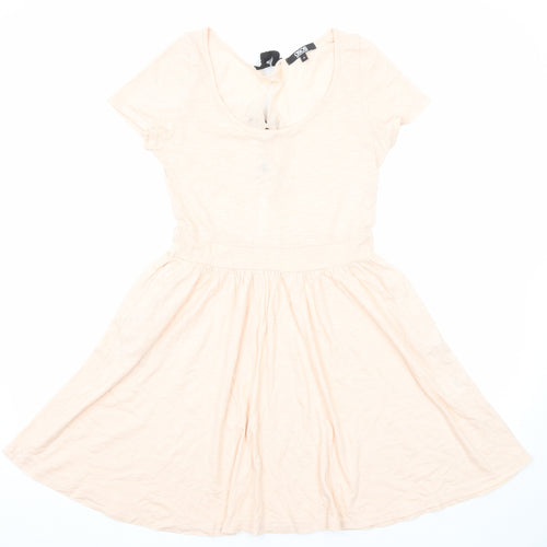 ASOS Womens Pink Cotton Skater Dress Size 10 Round Neck Tie