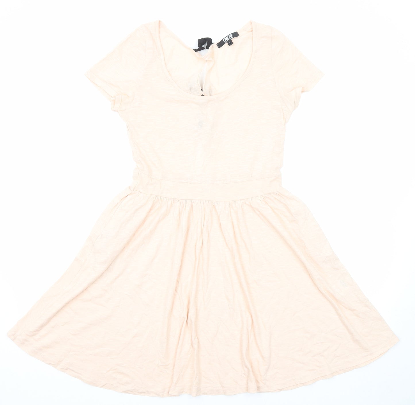 ASOS Womens Pink Cotton Skater Dress Size 10 Round Neck Tie