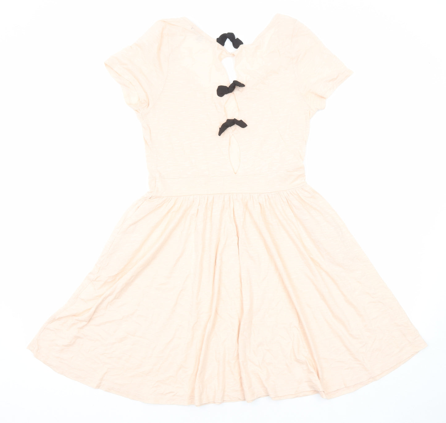 ASOS Womens Pink Cotton Skater Dress Size 10 Round Neck Tie