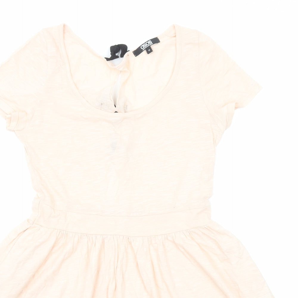 ASOS Womens Pink Cotton Skater Dress Size 10 Round Neck Tie