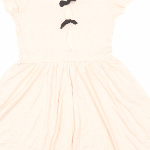 ASOS Womens Pink Cotton Skater Dress Size 10 Round Neck Tie