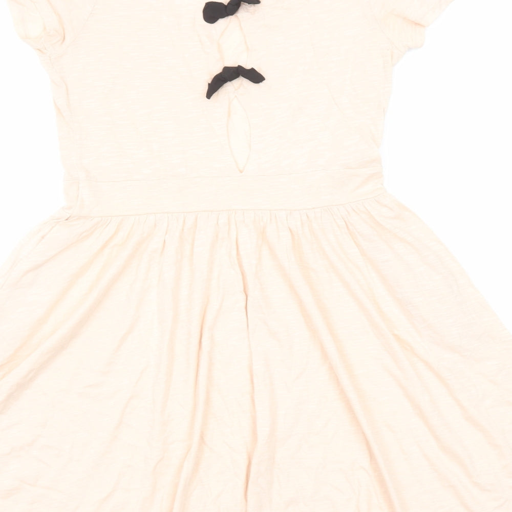 ASOS Womens Pink Cotton Skater Dress Size 10 Round Neck Tie