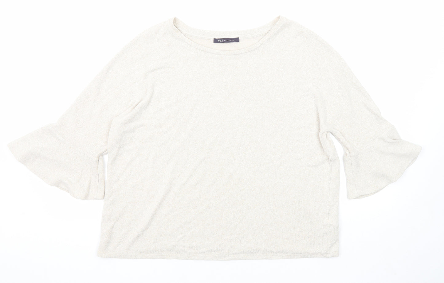 Marks and Spencer Womens Beige Round Neck Viscose Pullover Jumper Size 14