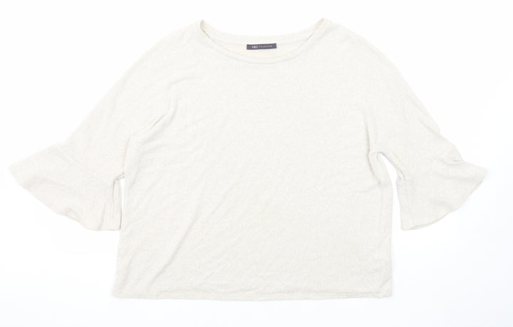 Marks and Spencer Womens Beige Round Neck Viscose Pullover Jumper Size 14