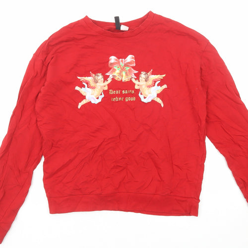 Divided by H&M Womens Red Cotton Pullover Sweatshirt Size M Pullover - Dear Santa Define Good