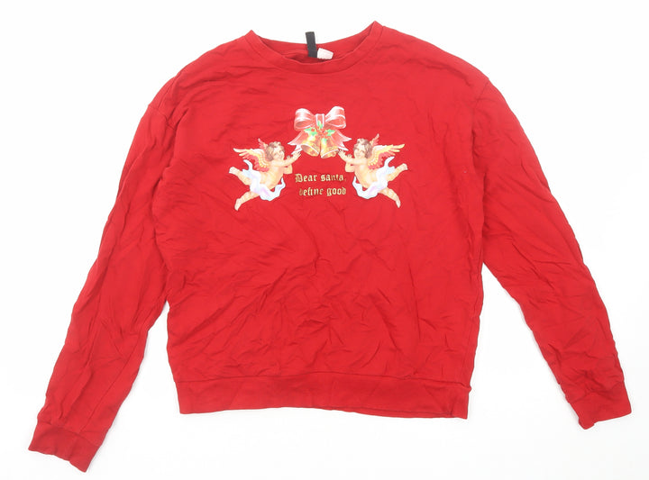 Divided by H&M Womens Red Cotton Pullover Sweatshirt Size M Pullover - Dear Santa Define Good