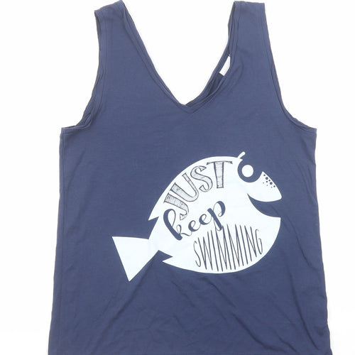 Disney Womens Black Viscose Basic Tank Size S V-Neck - Find Nemo Dory Just Keep Swimming