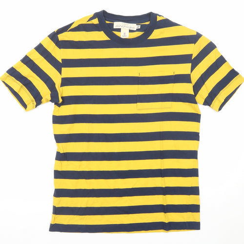 H&M Mens Yellow Striped Cotton T-Shirt Size S Round Neck
