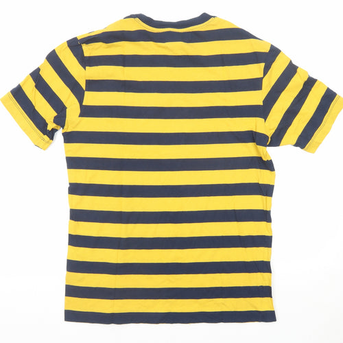 H&M Mens Yellow Striped Cotton T-Shirt Size S Round Neck