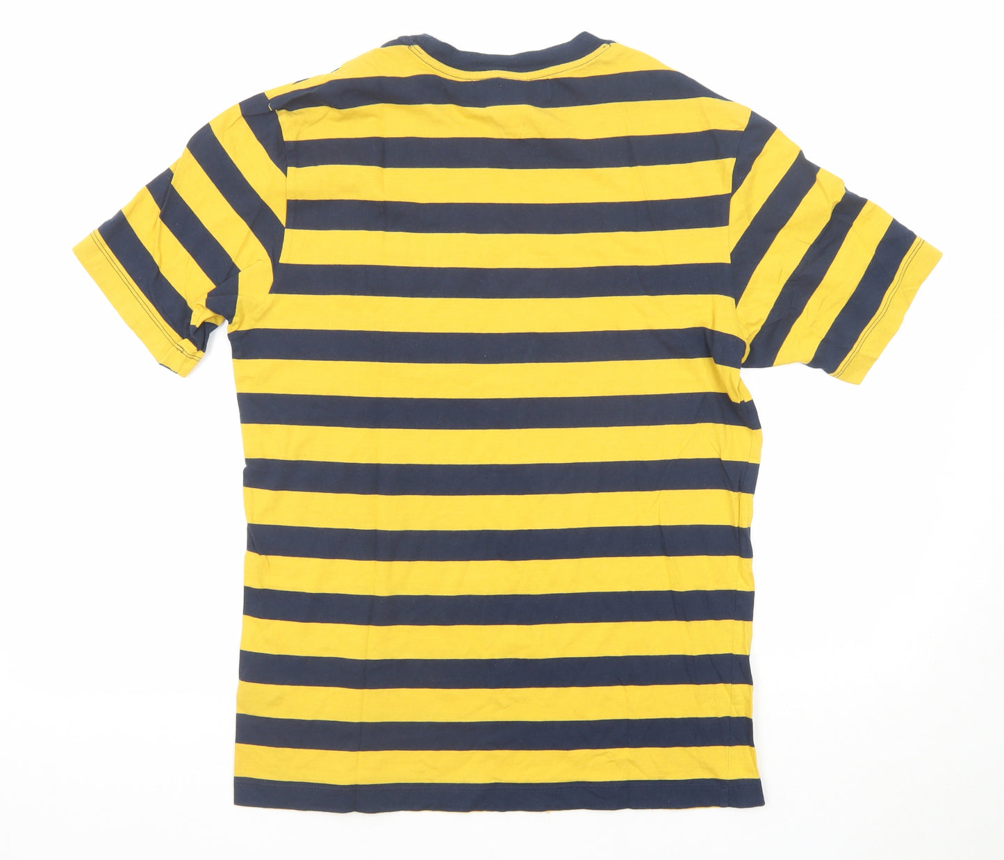 H&M Mens Yellow Striped Cotton T-Shirt Size S Round Neck