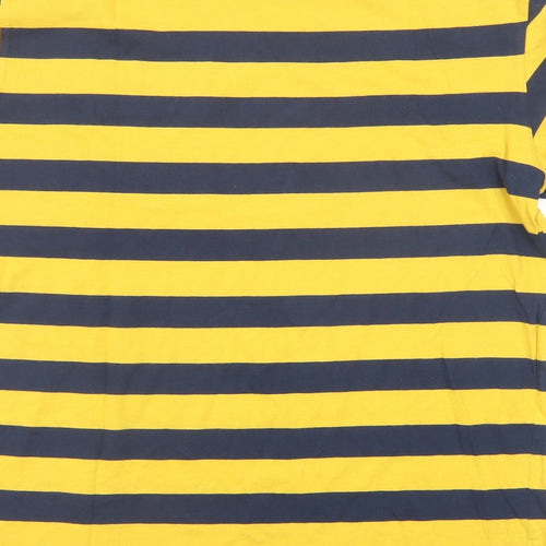 H&M Mens Yellow Striped Cotton T-Shirt Size S Round Neck