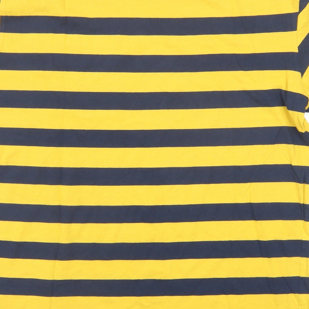 H&M Mens Yellow Striped Cotton T-Shirt Size S Round Neck