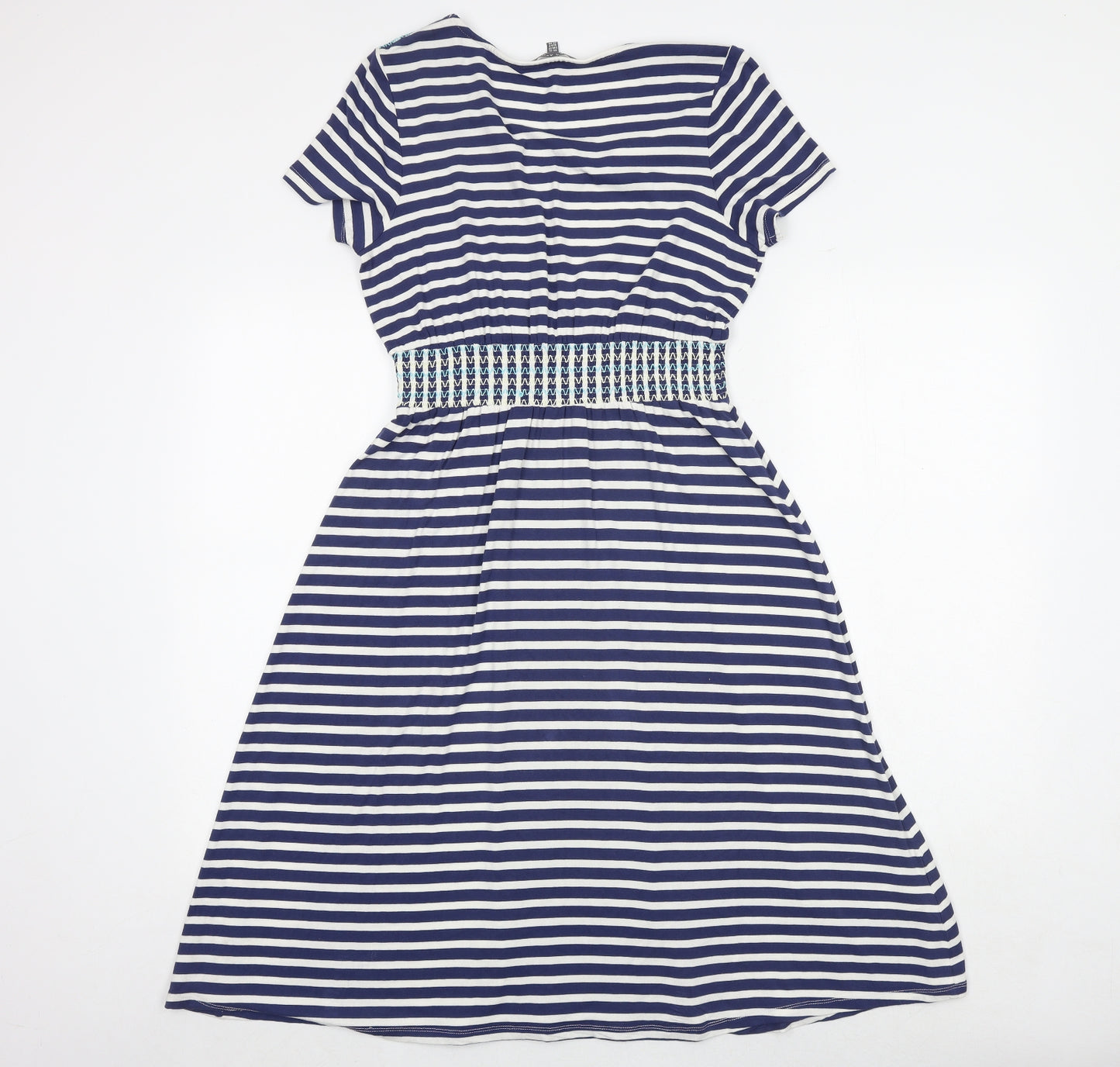 Laura Ashley Womens Blue Striped Viscose Fit & Flare Size 12 V-Neck Pullover