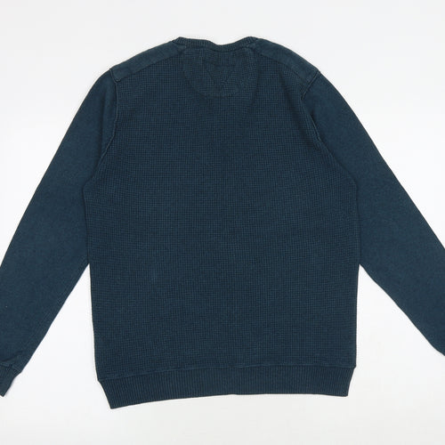 Threadbare Mens Green Round Neck Cotton Henley Jumper Size M Long Sleeve