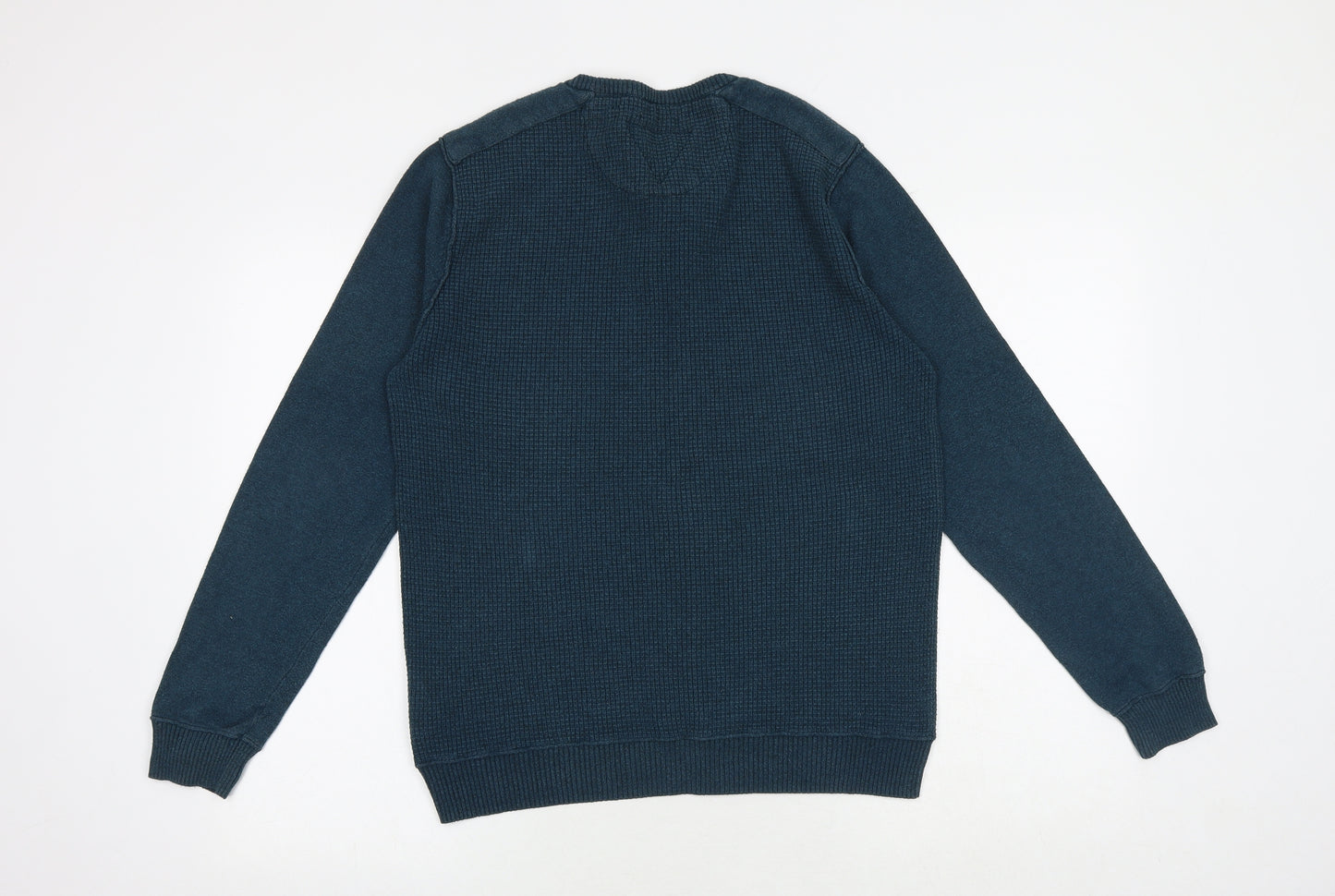 Threadbare Mens Green Round Neck Cotton Henley Jumper Size M Long Sleeve