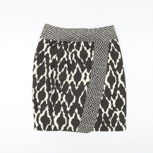Marks and Spencer Womens Black Geometric Polyester A-Line Skirt Size 10 Zip