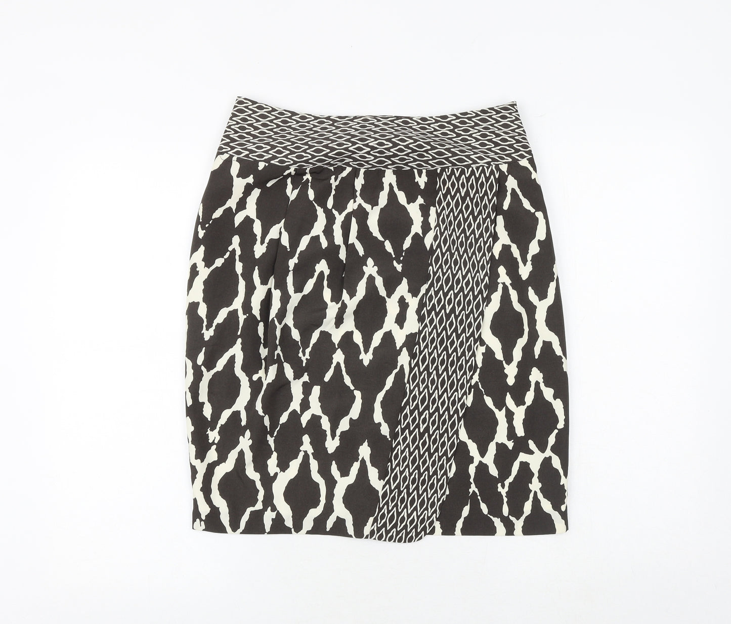 Marks and Spencer Womens Black Geometric Polyester A-Line Skirt Size 10 Zip