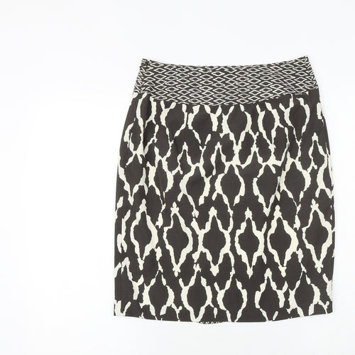 Marks and Spencer Womens Black Geometric Polyester A-Line Skirt Size 10 Zip