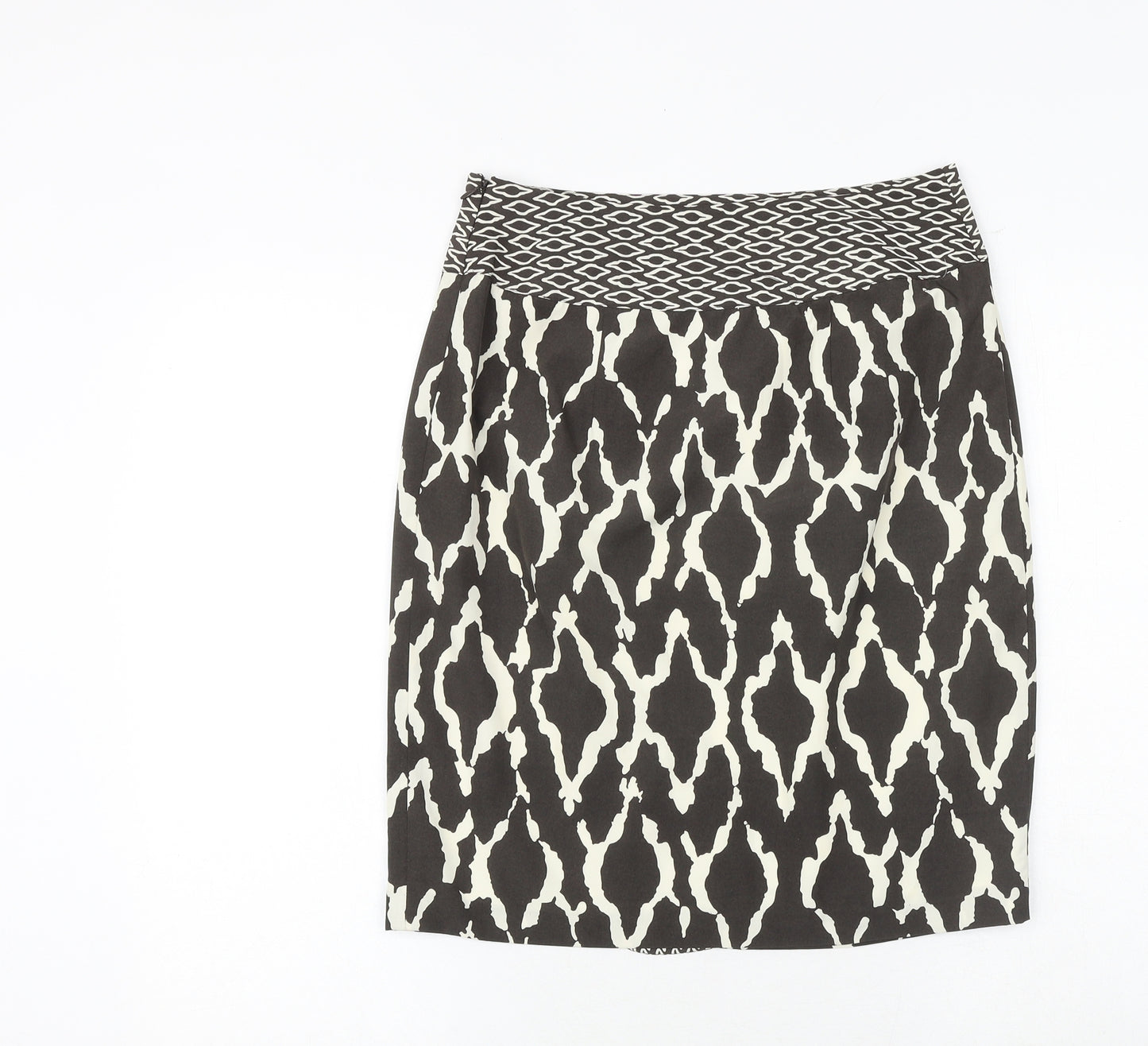 Marks and Spencer Womens Black Geometric Polyester A-Line Skirt Size 10 Zip