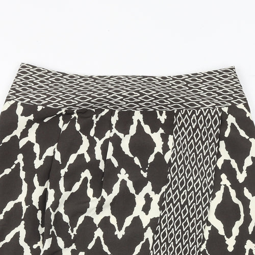 Marks and Spencer Womens Black Geometric Polyester A-Line Skirt Size 10 Zip