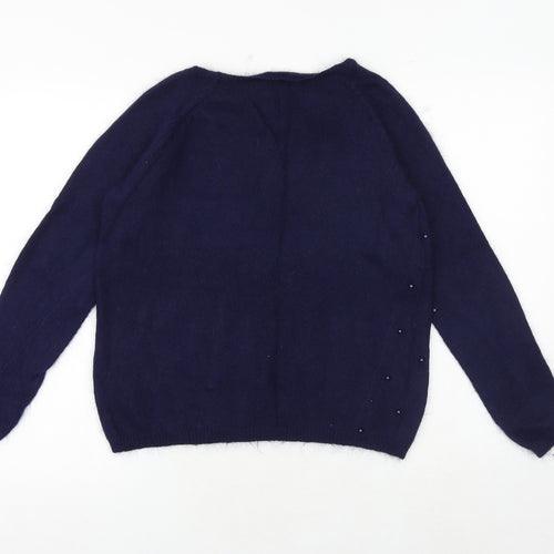 Marks and Spencer Womens Blue Boat Neck Polyamide Pullover Jumper Size 10