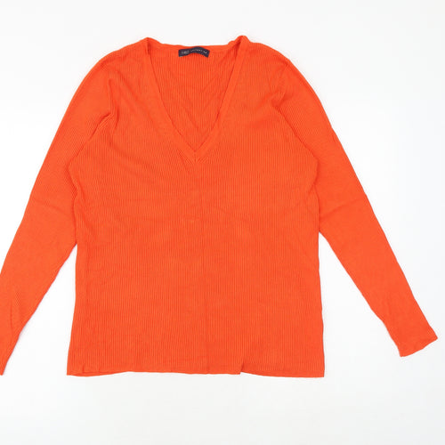 Marks and Spencer Womens Orange V-Neck Viscose Pullover Jumper Size 18
