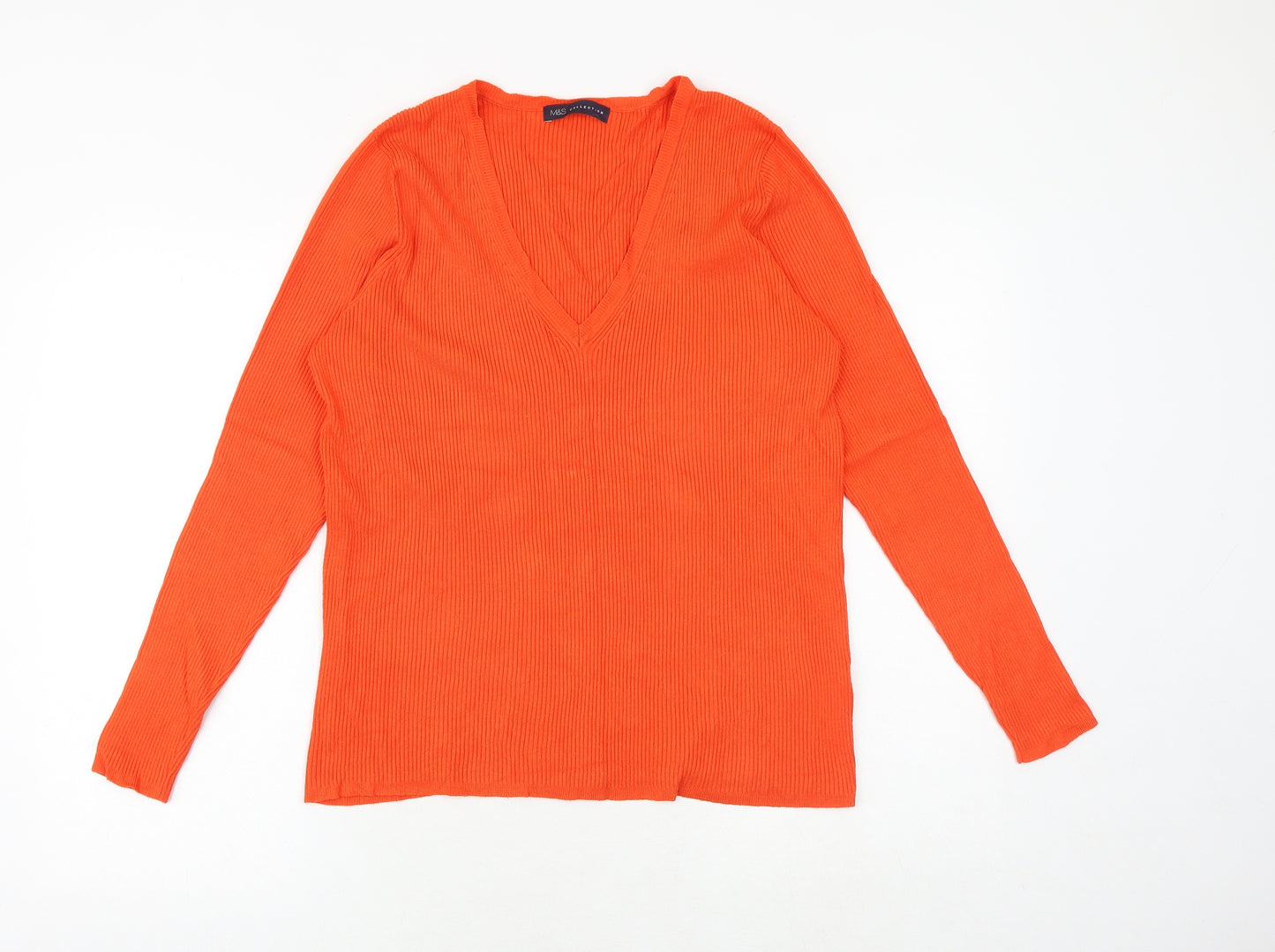 Marks and Spencer Womens Orange V-Neck Viscose Pullover Jumper Size 18