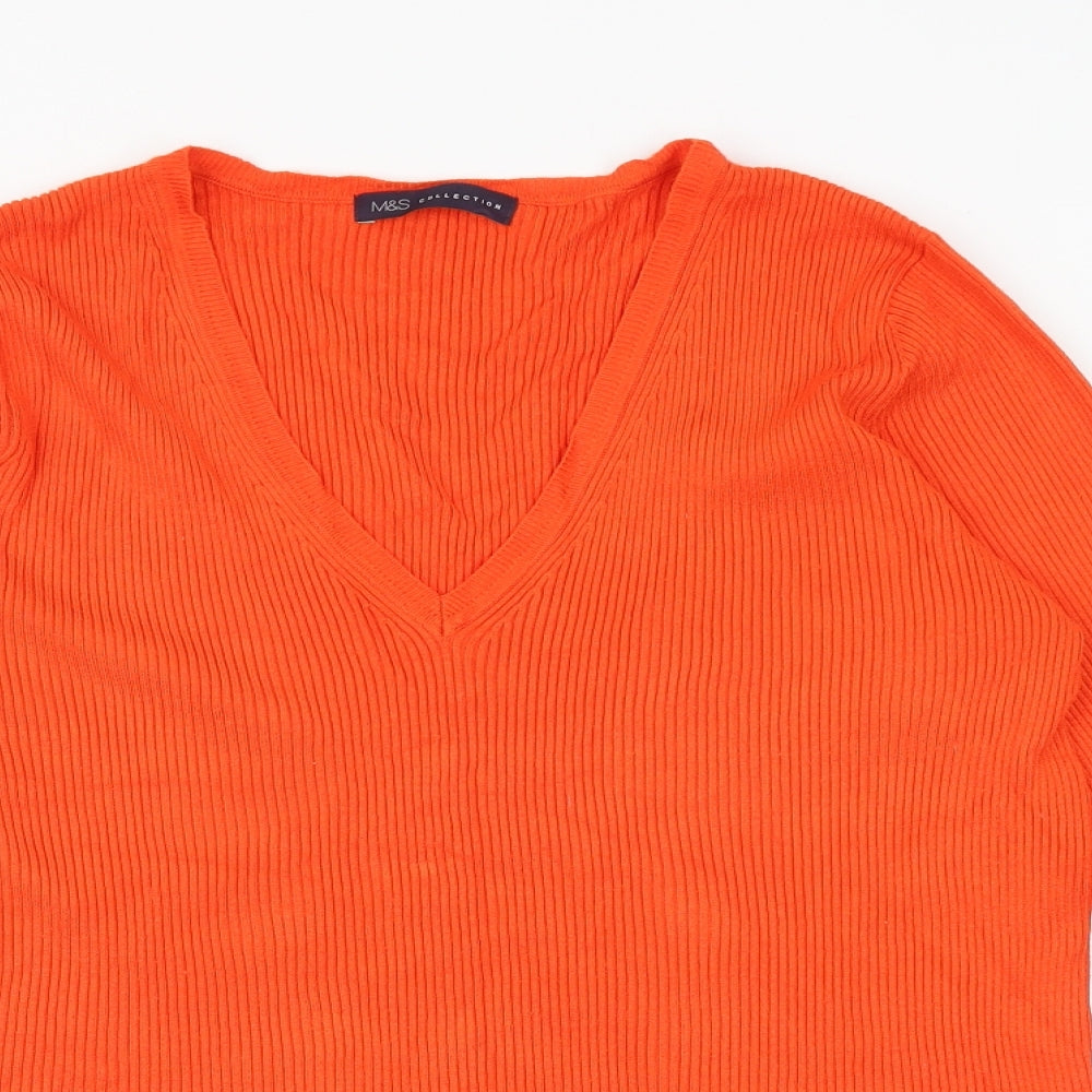 Marks and Spencer Womens Orange V-Neck Viscose Pullover Jumper Size 18