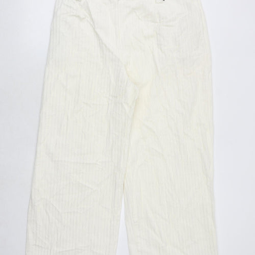 Marks and Spencer Womens Ivory Striped Cotton Trousers Size 22 Regular Zip
