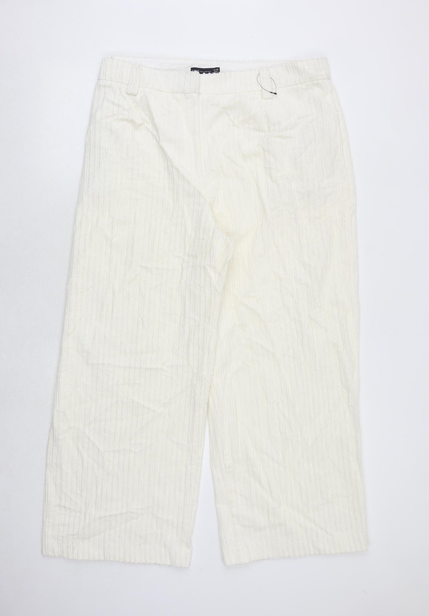 Marks and Spencer Womens Ivory Striped Cotton Trousers Size 22 Regular Zip