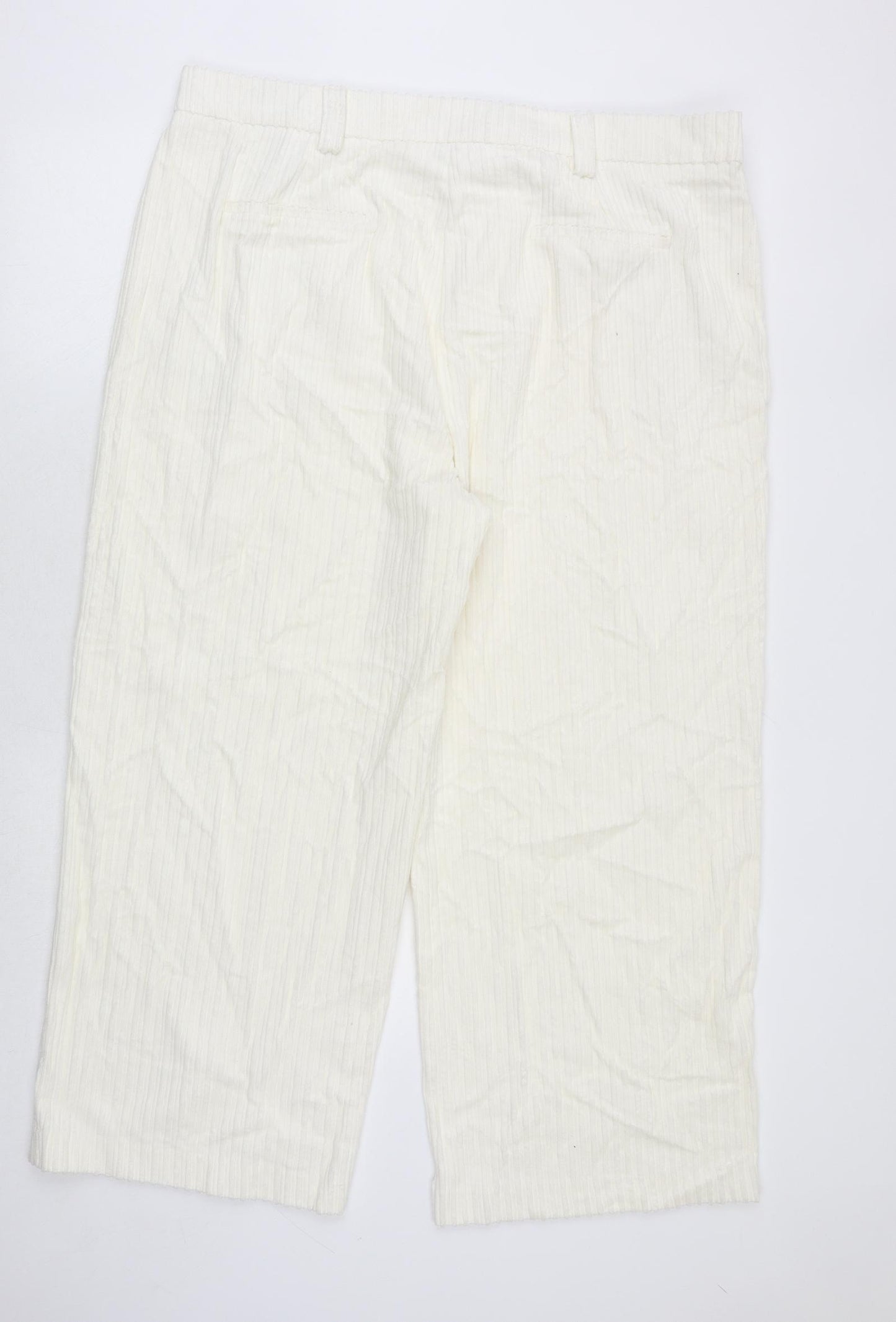 Marks and Spencer Womens Ivory Striped Cotton Trousers Size 22 Regular Zip