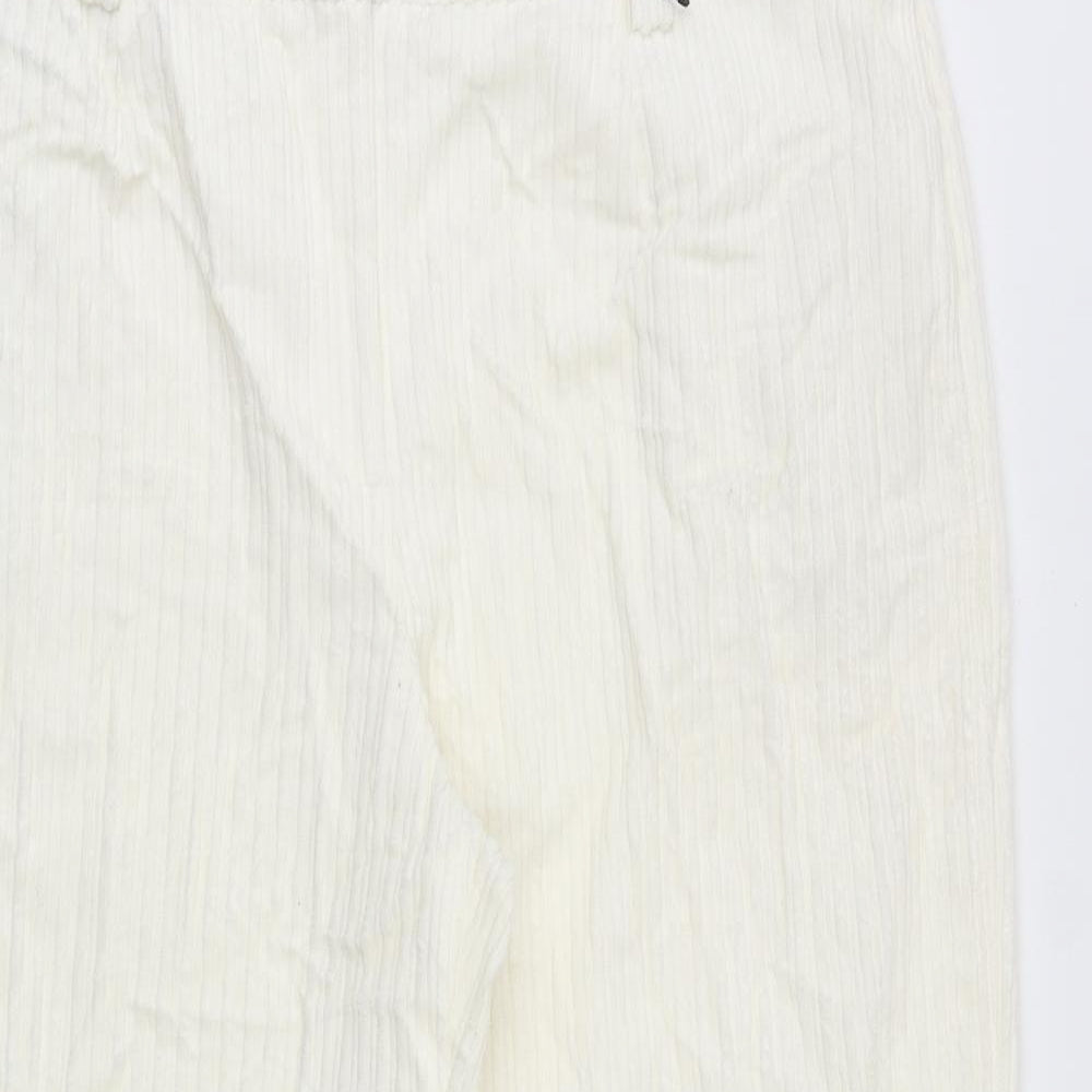 Marks and Spencer Womens Ivory Striped Cotton Trousers Size 22 Regular Zip