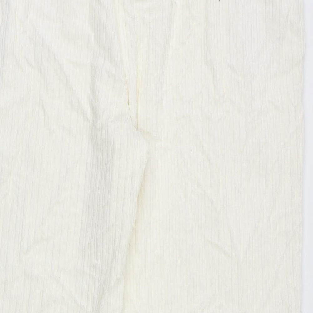 Marks and Spencer Womens Ivory Striped Cotton Trousers Size 22 Regular Zip