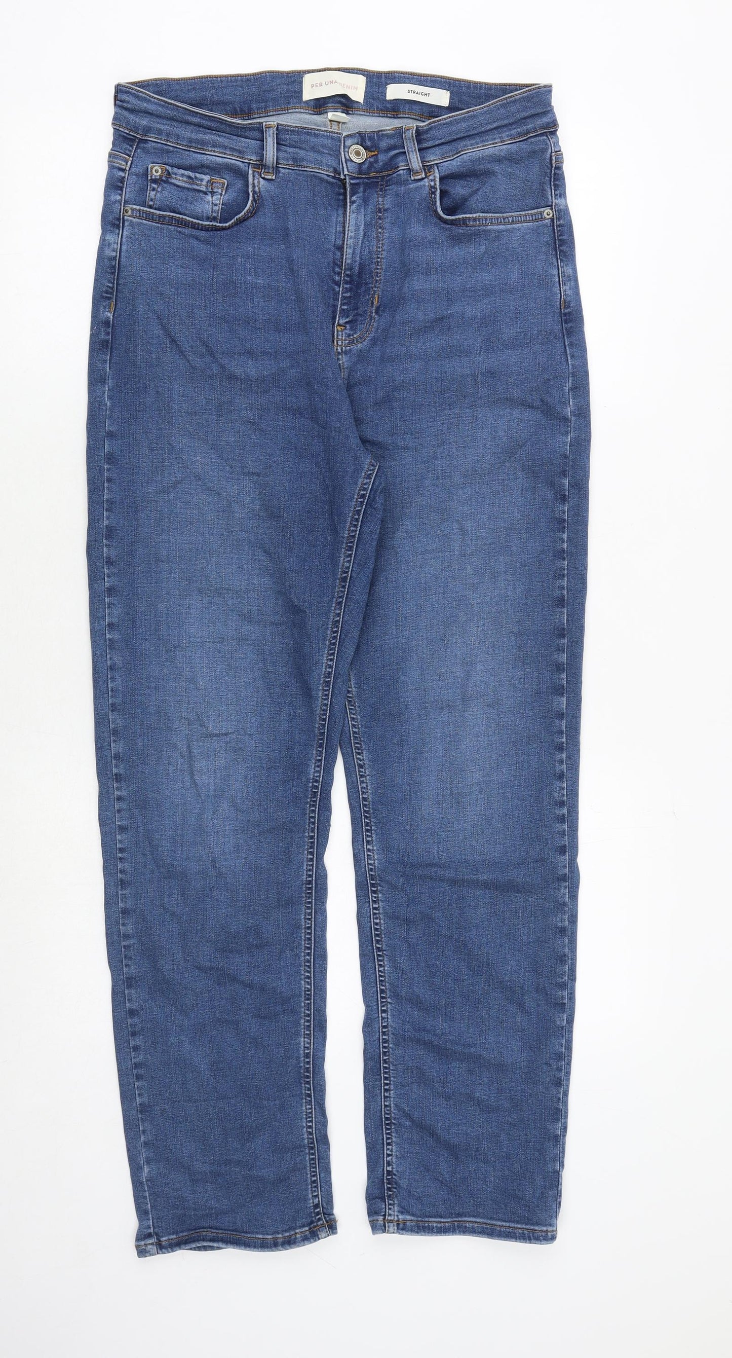Marks and Spencer Womens Blue Cotton Straight Jeans Size 12 Regular Zip