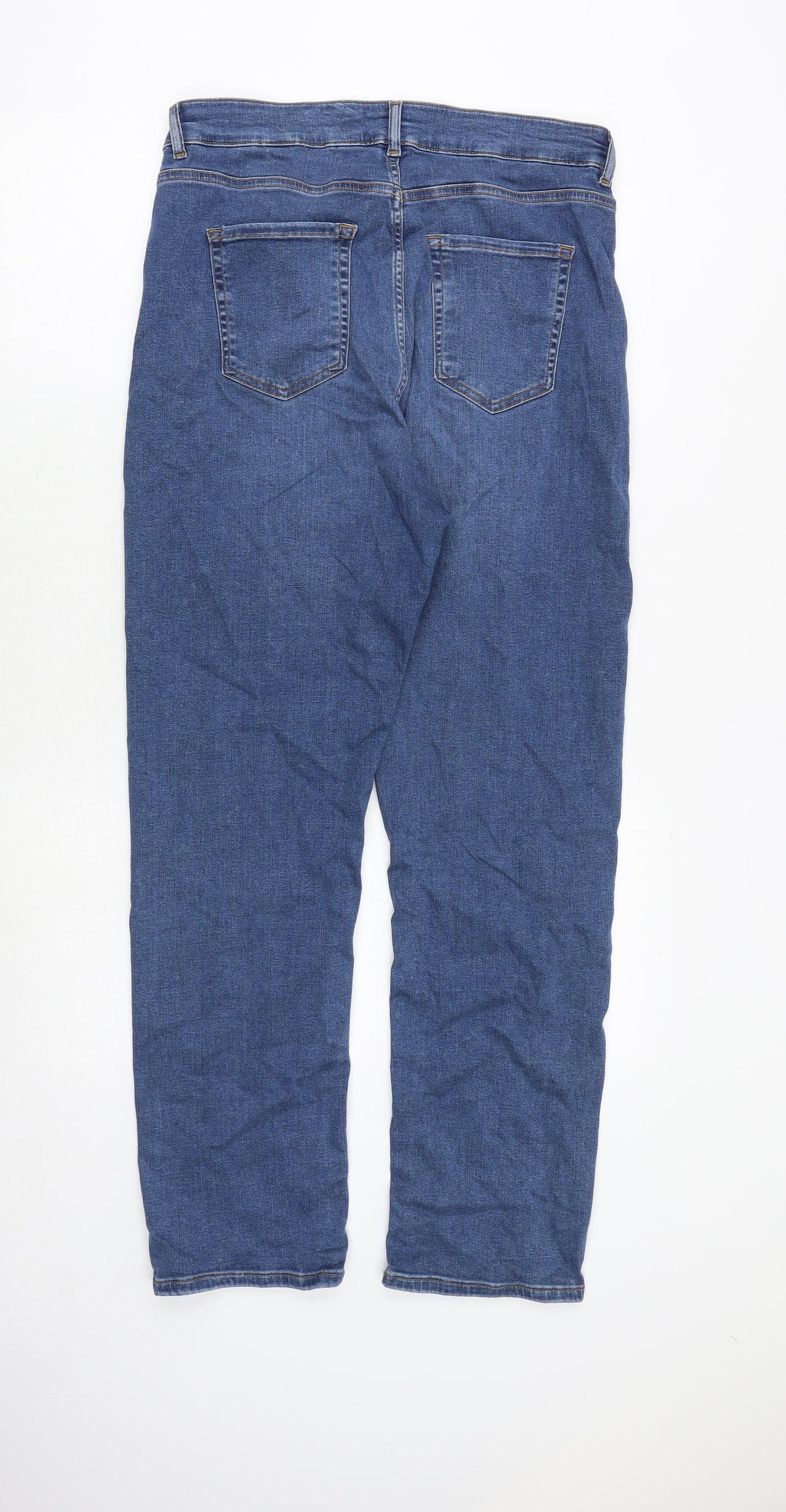 Marks and Spencer Womens Blue Cotton Straight Jeans Size 12 Regular Zip