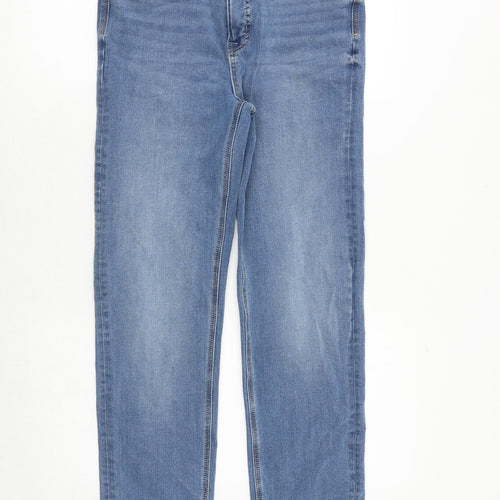 Marks and Spencer Womens Blue Cotton Straight Jeans Size 30 in Regular Zip