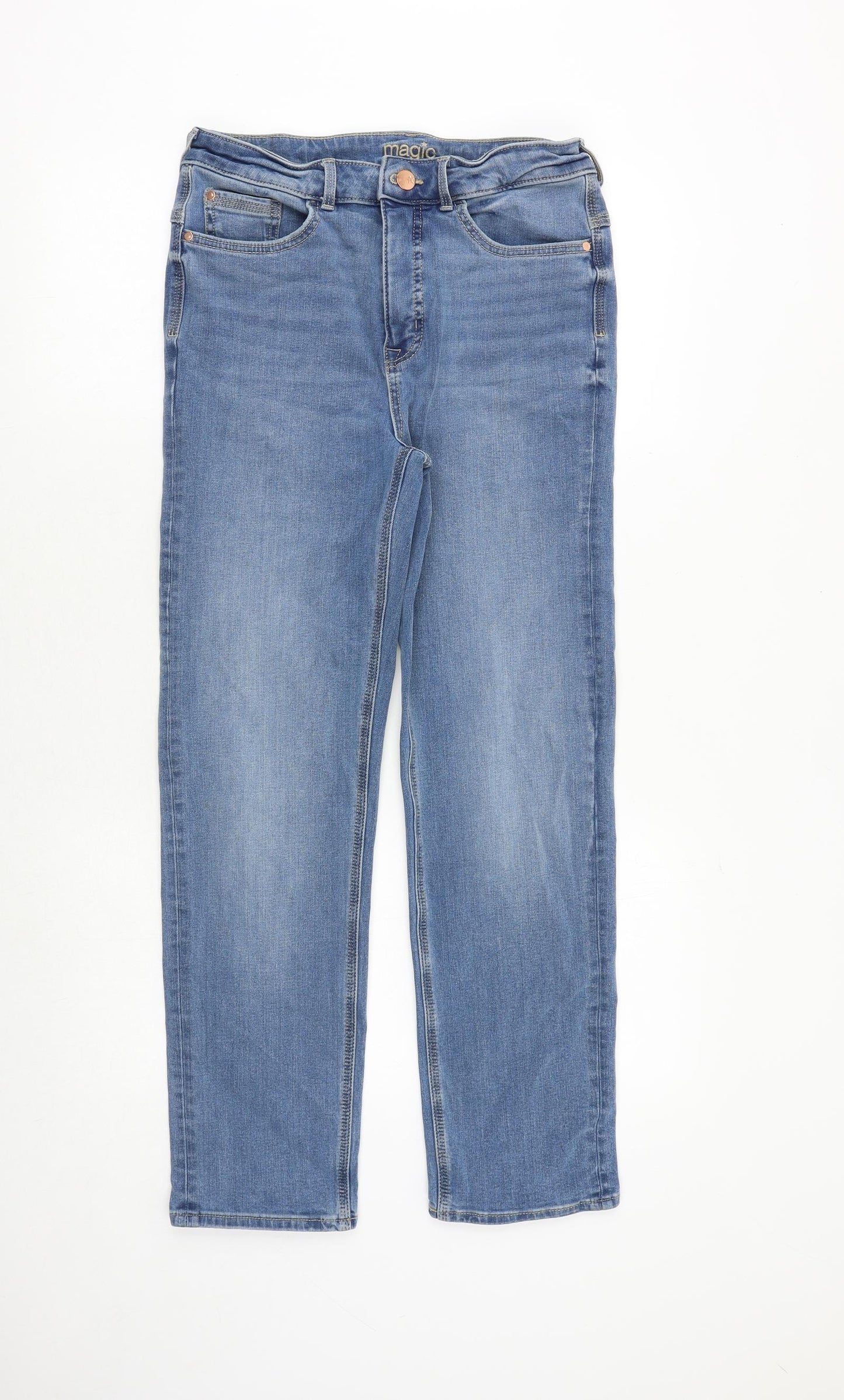 Marks and Spencer Womens Blue Cotton Straight Jeans Size 30 in Regular Zip