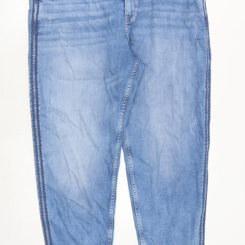 Marks and Spencer Womens Blue Cotton Straight Jeans Size 22 Regular Zip - Side Stripe Detail
