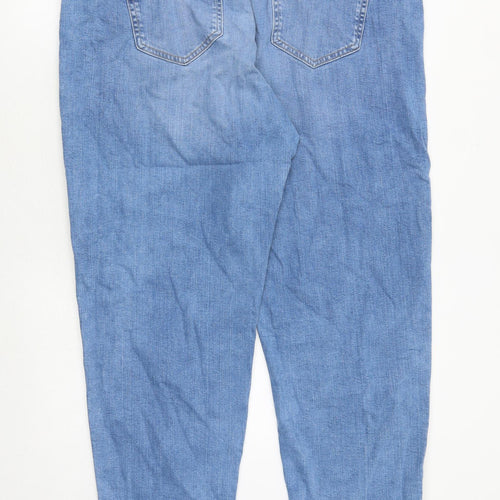 Marks and Spencer Womens Blue Cotton Straight Jeans Size 22 Regular Zip - Side Stripe Detail