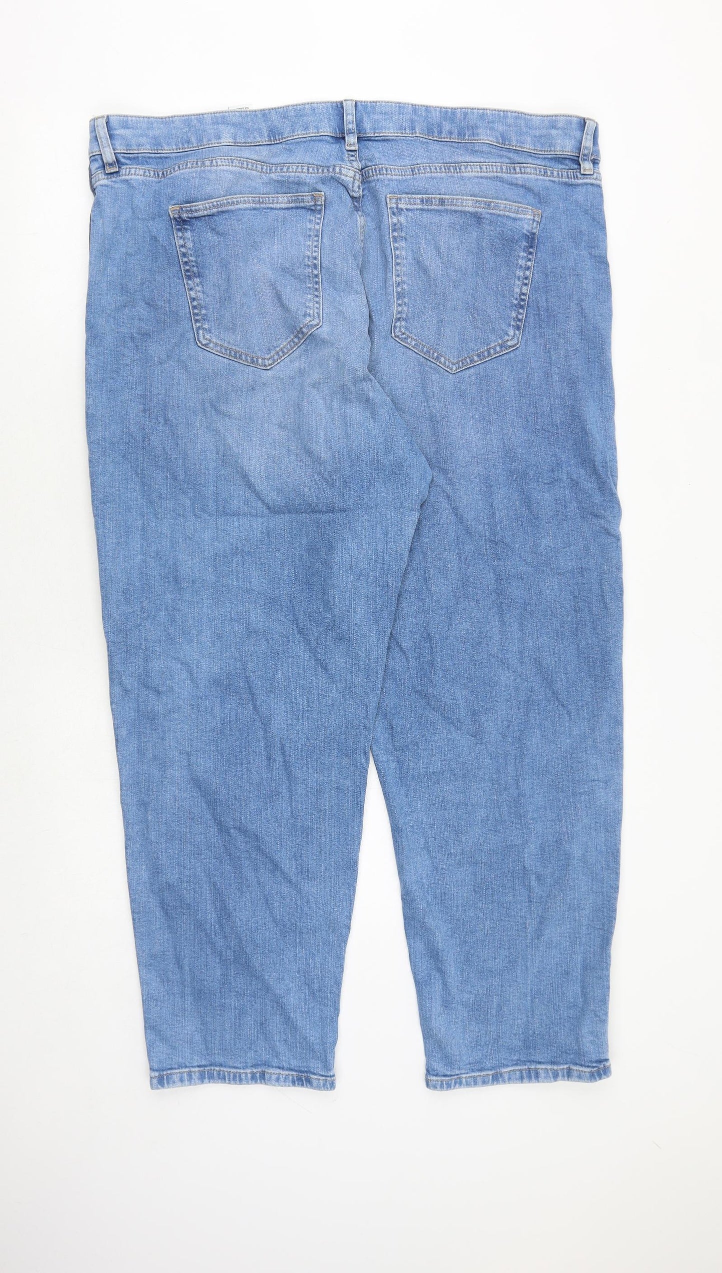 Marks and Spencer Womens Blue Cotton Straight Jeans Size 22 Regular Zip - Side Stripe Detail